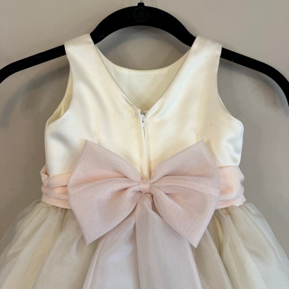Elena Do Vale Designer Ivory/Cream Tulle Girls Gown Pink Sash‎ Size 2-4T Est - Picture 7 of 12